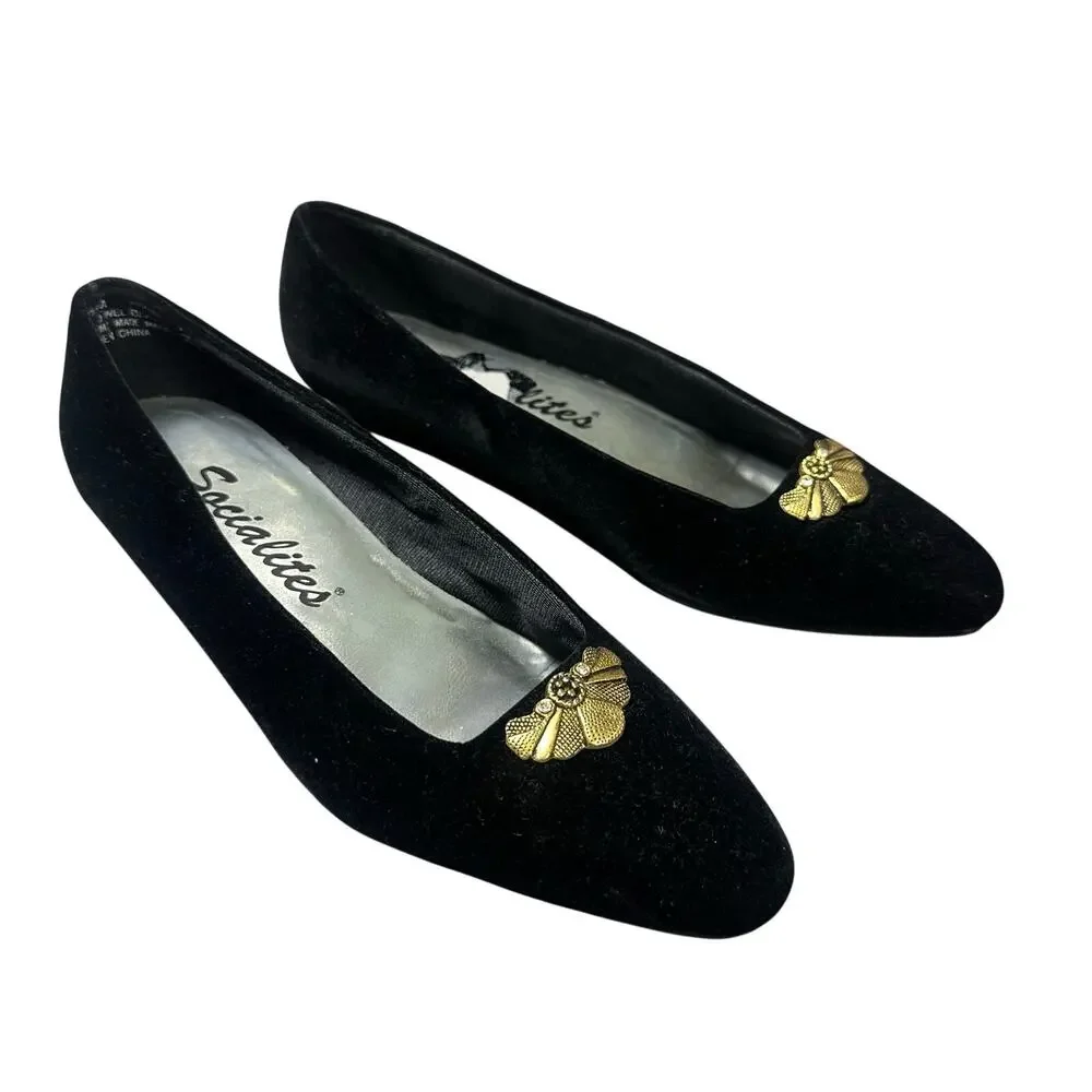 Socialites Vintage Black Flats with Jewel
